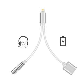 Kabel przejściówka lightning do iPhone audio mini jack srebrny