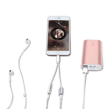 Kabel przejściówka lightning do iPhone audio mini jack srebrny