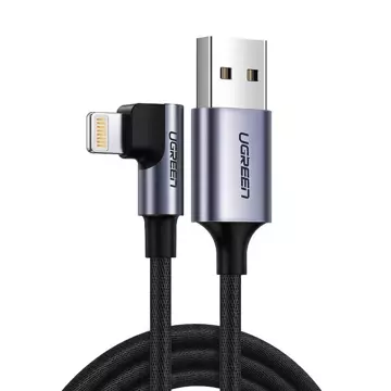 Kątowy kabel UGREEN przewód USB - Lightning MFI  1m 2,4A czarny (60521)