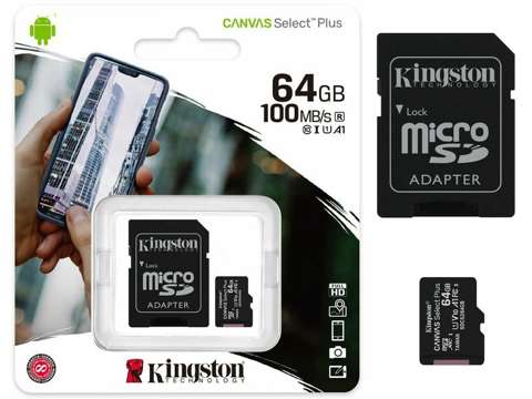 Kingston karta pamięci microSD XC 64GB class 10 + adapter SD