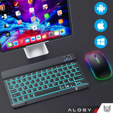 Klawiatura Bezprzewodowa Alogy RGB LED RGB Bluetooth iOS/Android/Windows podświetlana Czarna