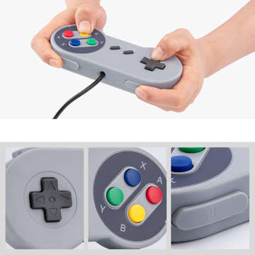 Kontroler Gamepad Retro Alogy przewodowy kabel USB 1.4m do PC konsoli Szary