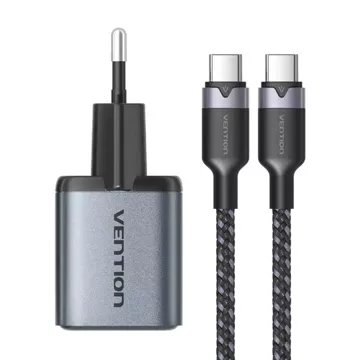 Ładowarka GaN Vention USB-C+A 30W + Kabel USB-C do USB-C 1m (Szara)