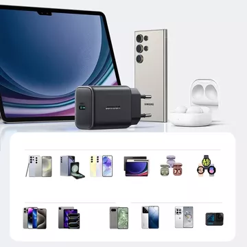 Ładowarka Joyroom Sieciowa USB-C 25W SFC / PPS / PD - Czarna + Kabel USB-C / USB-C 1m