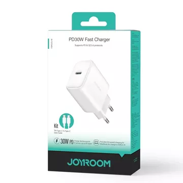 Ładowarka Joyroom Sieciowa USB-C PD 30W QC SFC - Biała + Kabel USB-C 1m