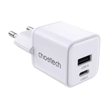 Ładowarka Sieciowa Choetech PD30W Dual Ports USB-C + USB-A GaN Biała