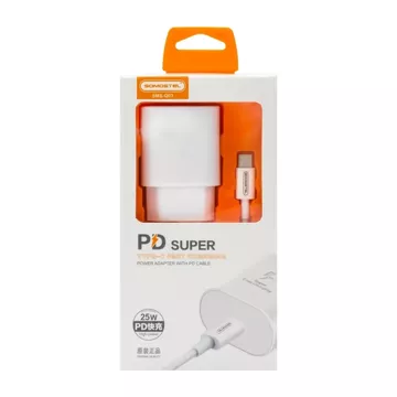 Ładowarka Somostel 25W Power Delivery + Kabel USB-C Biała SMS-Q03