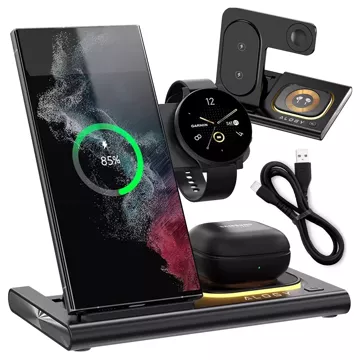 Ładowarka bezprzewodowa dla Samsung: Stacja ładowania bezprzewodowa 3 w 1 do Samsung Galaxy Watch 7/6/5/4/3 Pro Classic, Galaxy Buds do S24 Ultra, S23, S22, S21, S20, Note 20/10, Z Fold