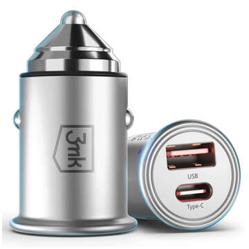 Ładowarka samochodowa 45W USB + USB-C Typ C szybka 3mk Hyper Car Charger srebrna