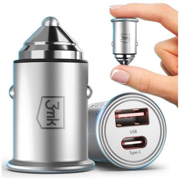 Ładowarka samochodowa 45W USB + USB-C Typ C szybka 3mk Hyper Car Charger srebrna