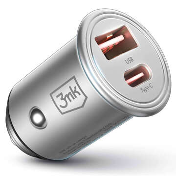 Ładowarka samochodowa 45W USB + USB-C Typ C szybka 3mk Hyper Car Charger srebrna