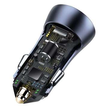 Ładowarka samochodowa Baseus Golden Contactor Pro, USB + USB-C, QC4.0+, PD, SCP, 40W (szara) + kabel USB do USB-C 1m