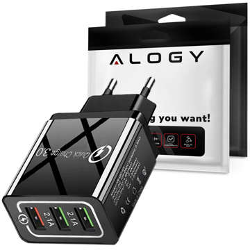 Ładowarka sieciowa Alogy szybka 3x USB-A Quick Charge QC 3.0 Czarna