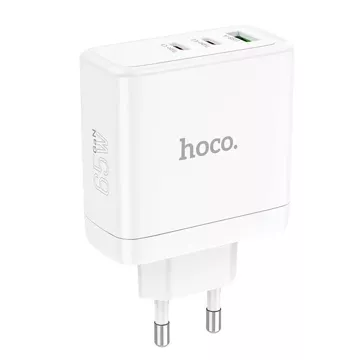 Ładowarka sieciowa HOCO 2 x Typ C + USB A QC PD 65W GaN Biała