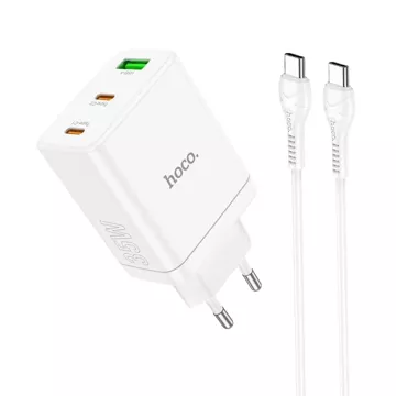 Ładowarka sieciowa HOCO 2 x Typ C + USB A + kabel Typ C do Typ C PD QC3.0 3A 35W Biała