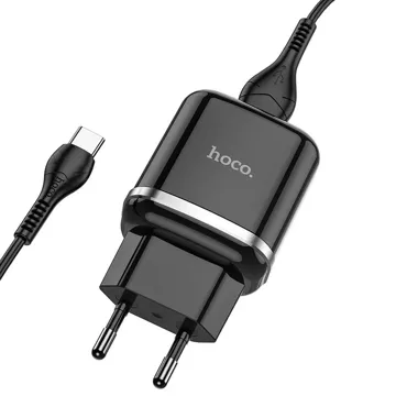 Ładowarka sieciowa HOCO USB A + kabel USB A do Typ C QC3.0 3A 18W Czarna