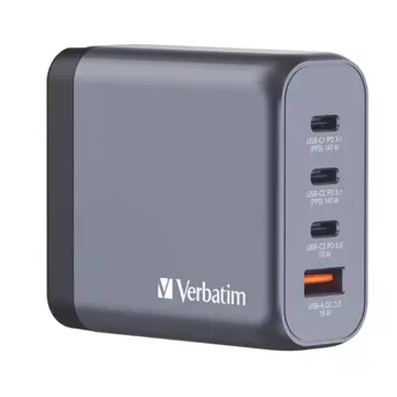 Ładowarka sieciowa Verbatim GaN 200W 3xUSB-C/USB-A + Adapter 