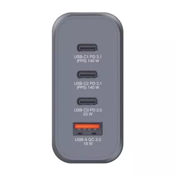 Ładowarka sieciowa Verbatim GaN 200W 3xUSB-C/USB-A + Adapter 