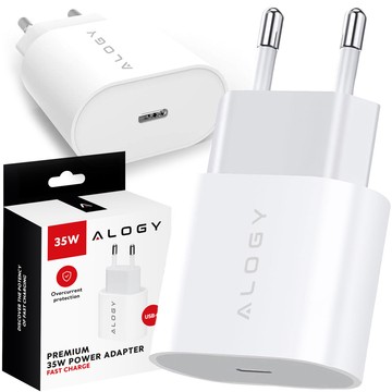 Ładowarka sieciowa szybka mocna 35W USB-C USB typ C PD GaN do iPhone Alogy Biała