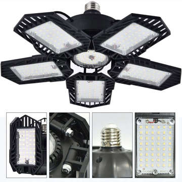 Lampa LED sufitowa warsztatowa Halogen żarówka z panelami E27 50W garażowa czarna