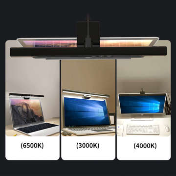 Lampa lampka LED biurkowa nad monitor, komputer, ekran LCD regulowana listwa czarna