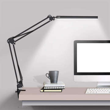 Lampa lampka biurkowa LED Kreślarska USB Alogy z regulowanym długim ramieniem do blatu biurka Czarna