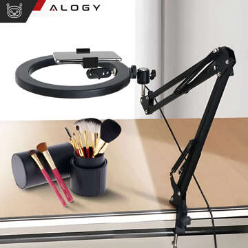 Lampa pierścieniowa LED Alogy 10 cal fotograficzna Ring do makijażu statyw do biurka blatu Czarny