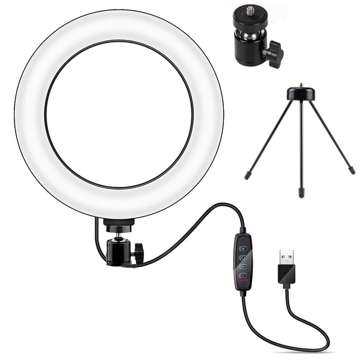 Lampa pierścieniowa LED Ring Lamp 16cm mini Stojak Statyw Tripod Oświetlenie do zdjęć makijażu Selfie