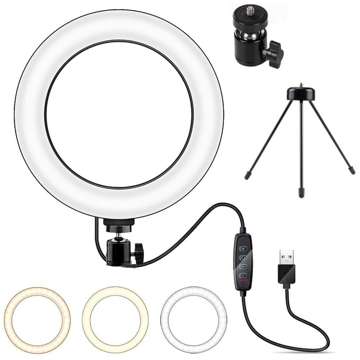 Lampa pierścieniowa LED Ring Lamp 16cm mini Stojak Statyw Tripod Oświetlenie do zdjęć makijażu Selfie