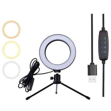 Lampa pierścieniowa LED Ring Lamp 16cm mini Stojak Statyw Tripod Oświetlenie do zdjęć makijażu Selfie