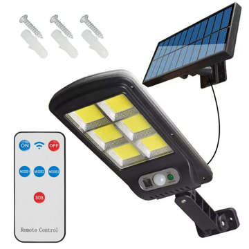 Lampa solarna 120 LED COB z panelem zewnętrznym z czujnikiem ruchu i zmierzchu PIR + Pilot