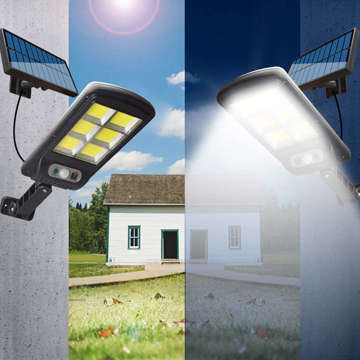 Lampa solarna 120 LED COB z panelem zewnętrznym z czujnikiem ruchu i zmierzchu PIR + Pilot