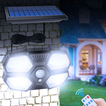 Lampa solarna wodoodporna ścienna 180 COB LED z czujnikiem ruchu PIR + Pilot