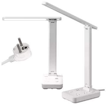 Lampka LED z funkcją ładowania gniazdkiem i stojakiem na telefon Alogy Desk Lamp 2 gniazda sieciowe 2x USB Biała