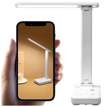 Lampka LED z funkcją ładowania gniazdkiem i stojakiem na telefon Alogy Desk Lamp 2 gniazda sieciowe 2x USB Biała