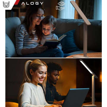 Lampka LED z funkcją ładowania gniazdkiem i stojakiem na telefon Alogy Desk Lamp 2 gniazda sieciowe 2x USB Biała