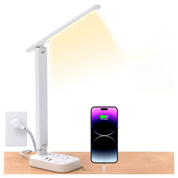 Lampka LED z funkcją ładowania gniazdkiem i stojakiem na telefon Alogy Desk Lamp 2 gniazda sieciowe 2x USB Biała