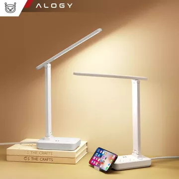 Lampka LED z funkcją ładowania gniazdkiem i stojakiem na telefon Alogy Desk Lamp 2 gniazda sieciowe 2x USB Biała