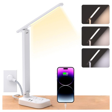 Lampka LED z funkcją ładowania gniazdkiem i stojakiem na telefon Alogy Desk Lamp 2 gniazda sieciowe 2x USB Biała