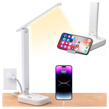 Lampka LED z funkcją ładowania gniazdkiem i stojakiem na telefon Alogy Desk Lamp 2 gniazda sieciowe 2x USB Biała