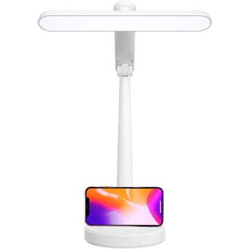 Lampka biurkowa LED nocna lampa USB na biurko dotykowa regulowana organizer i stojaki na telefon biała 