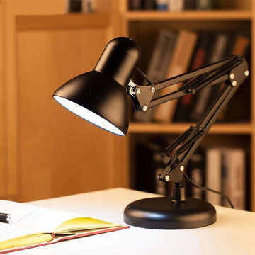 Lampka biurkowa kreślarska nocna lampa klosz do LED E27 na biurko regulowana czarna