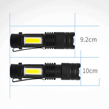 Latarka taktyczna klasyczne światło LED COB XPE Mini lampa metalowa kieszonkowa Zoom czarna