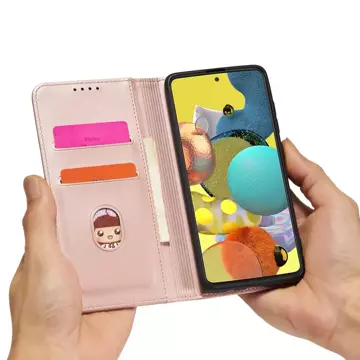 Magnet Card Case etui do Samsung Galaxy A12 5G pokrowiec portfel na karty kartę podstawka różowy