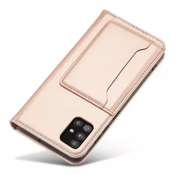 Magnet Card Case etui do Samsung Galaxy A12 5G pokrowiec portfel na karty kartę podstawka różowy