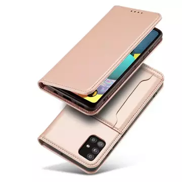 Magnet Card Case etui do Samsung Galaxy A53 5G pokrowiec portfel na karty kartę podstawka różowy