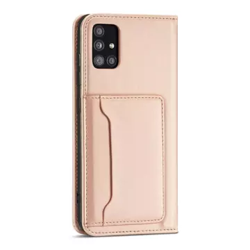 Magnet Card Case etui do Samsung Galaxy A53 5G pokrowiec portfel na karty kartę podstawka różowy