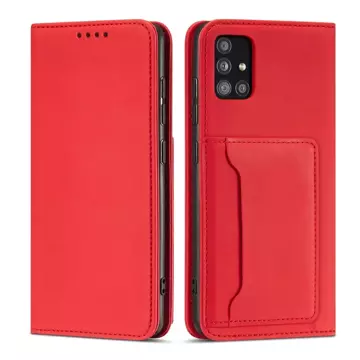 Magnet Card Case etui do Xiaomi Redmi Note 11 pokrowiec portfel na karty kartę podstawka czerwony