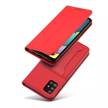 Magnet Card Case etui do Xiaomi Redmi Note 11 pokrowiec portfel na karty kartę podstawka czerwony