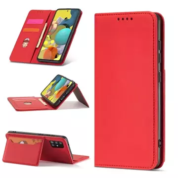 Magnet Card Case etui do Xiaomi Redmi Note 11 pokrowiec portfel na karty kartę podstawka czerwony